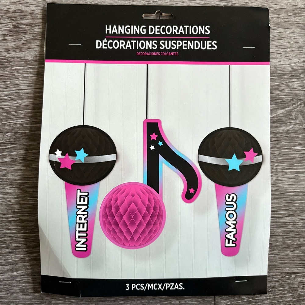 Amscan Internet Famous Hanging Decorations - Black, Pink, Blue